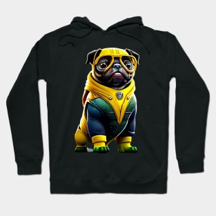 Cute Pug in Aquatic Suit - Adorable Pug Dressed up as Underwater Hero Hoodie